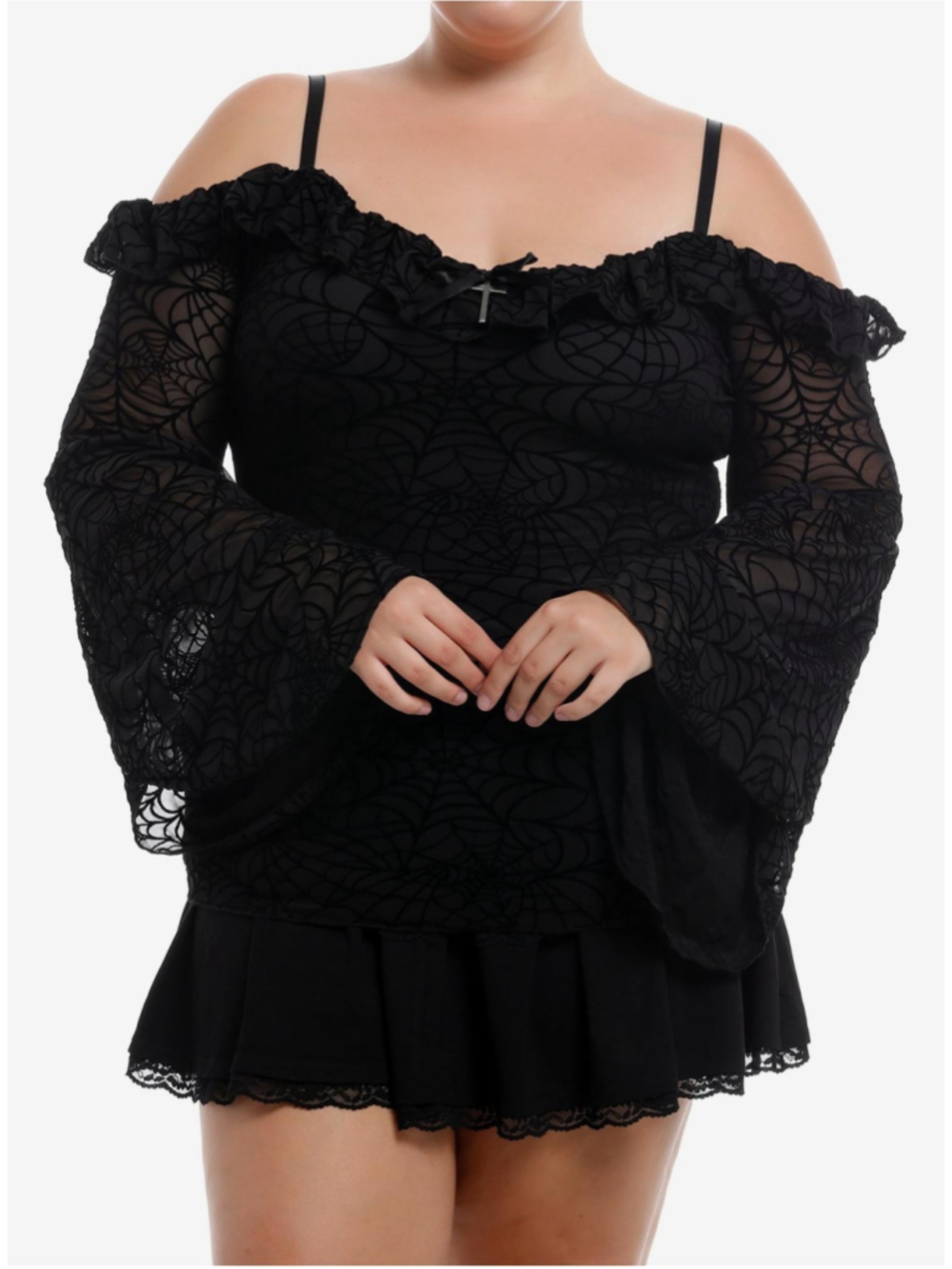 Hot Topic Cosmic Aura Spiderweb Bell Sleeve Top Plus 2 2X Goth